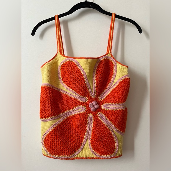 Lingua Franca Yellow Crochet Flower Tank - Size XS - Picture 3 of 4
